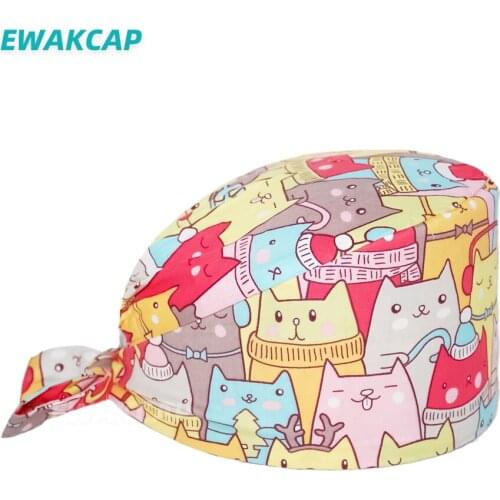 Fashion scrub cap cotton cat hero printed nurses hat accesorios medicos hats dental beauty salon working bouffant surgicals caps