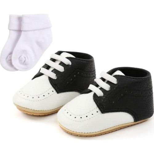 Newborn Infant Toddler Baby PU Lace-up shoes Soft Bottom Anti-slip First Walkers Prewalker baby boy girl shoes with socks 0-18M