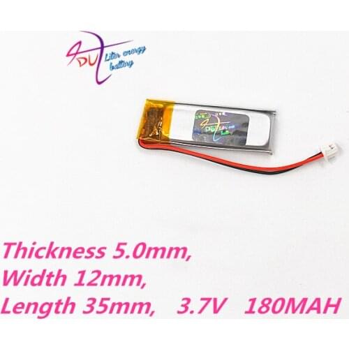 Wholesale 10 pcs 501235 3.7V 180mAh battery JST 1.25mm 2 pin Lithium Polymer LiPo Rechargeable For Mp3 bluetooth GPS mobile