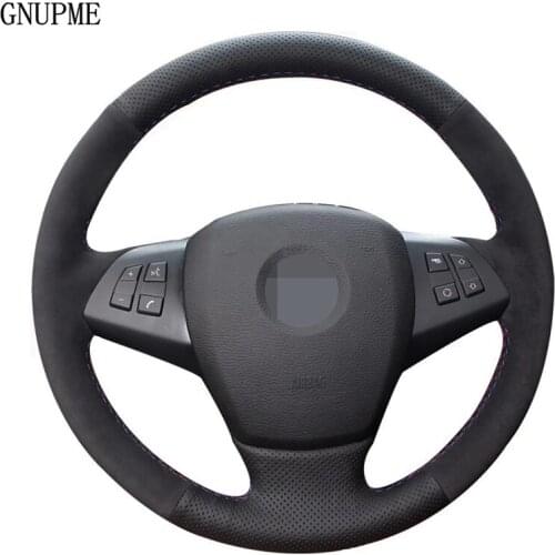 Hand-Stitched Car Steering Wheel Covers Soft Black Genuine Leather Suede Car Steering Wheel Cover For BMW X5 E70 2006-2013
