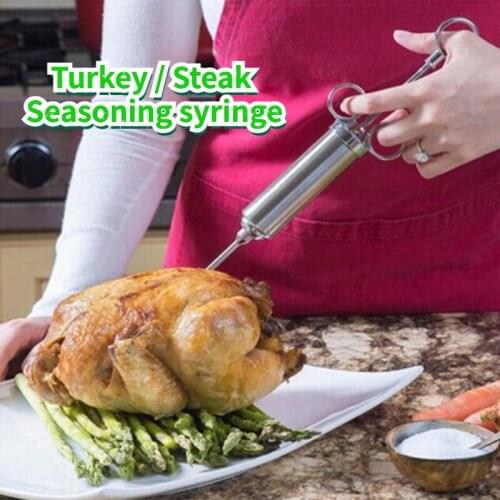 Stainless Steel Turkey Seasoning Syringe Turkey Needle Steak Seasoning Belt Cleaning Brush Barbecue Tool Three Needles