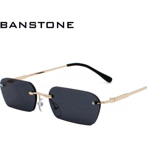 BANSTONE Brand Vintage Small Rectangle HD Sunglasses Men Women Glasses Rimless Square Colorful Lens Shades UV400