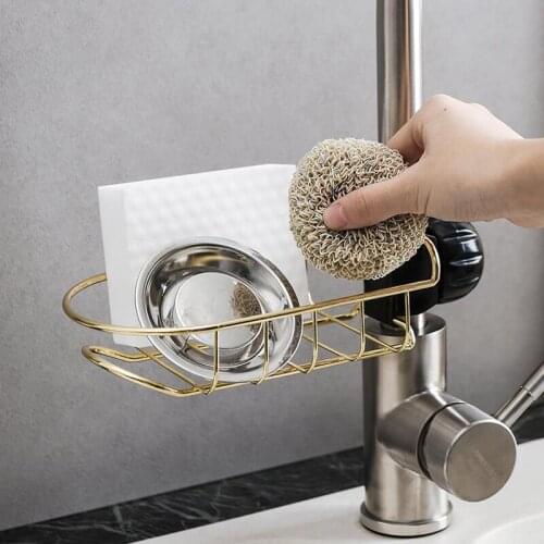 Kitchen Faucet Racks Household Stainless Steel Free Punch Rag Sponge Brush Drain Rack Sink Storage Shelf Home Organization