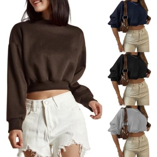 Women’s Casual Long sleeve Solid Color Sweatshirts Fashion Solid Color Loose Exposed Navel Sweatshirt Streetwear