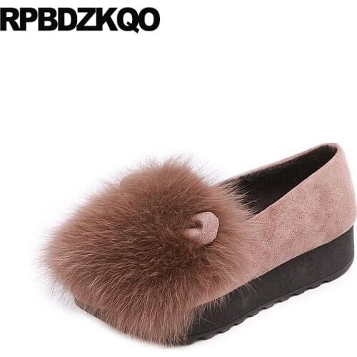 Chinese creepers fur elevator muffin designer shoes women luxury 2018 suede winter platform rabbit round toe thick sole slip on