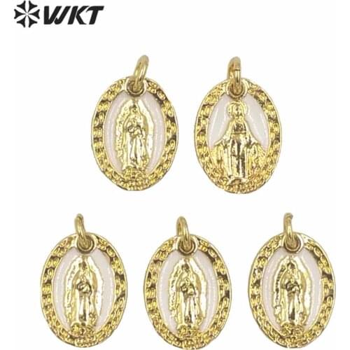 WT-MP152 Luxury jewelry accessories gold color oval shape pendant special design white drop oil religious mary pendant