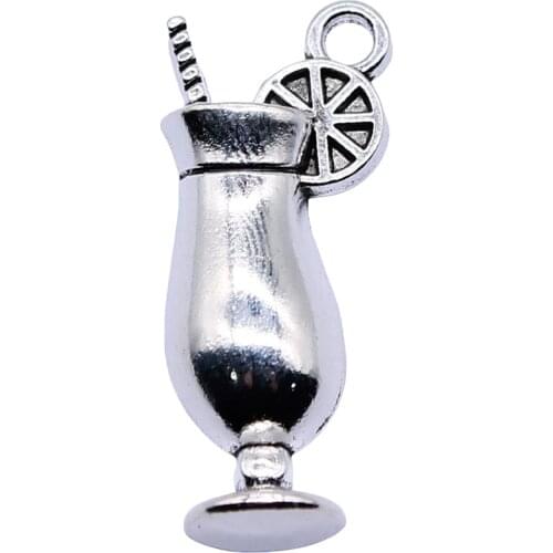 WYSIWYG 4pcs/lot Charms A Glass Of Lemon Juice Diy Jewelry Findings Antique Silver Color 12x28mm A Glass Of Lemon Juice Charms