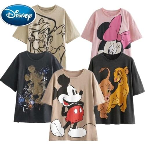Disney Fashion Peter Pan Tshirt T-shirt Cute Tee Tops Print O-neck Cute The Lion King Mickey Mouse Cartoon Women Short Sleeve