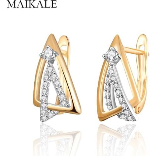 MAIKALE Trendy Geometric Cubic Zirconia Stud Earrings CZ Gem Stone Gold Triangle Earrings for Women Party Jewelry Girls Gifts