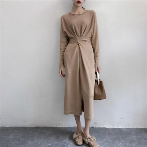 Women Dress Autumn 2019 New Fashion T Shirt Dress Long Sleeve O Neck Solid Color Robe Vintage Femme Basic Casual Dress DD1659 S
