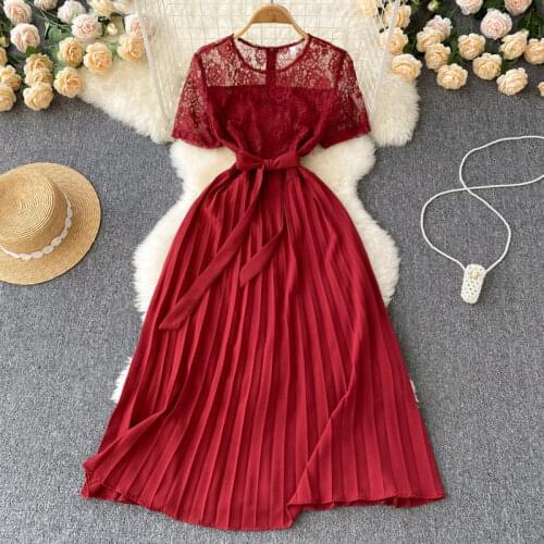 Teeuiear Vintage v neck floral print Summer lace patchwork chiffon long Dress Women bandage Party elegant tunic beach dress