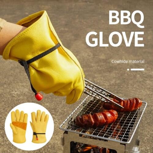1Pair Outdoor Camping Barbecue Anti-scald Gloves Heat Resistant Kitchen Welding Gloves
