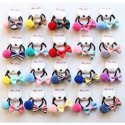 10set/lot Bow Lace Pom Ball Hair Rope Ponytail Holder Kids Girls Hair Ties Set Elastic Children Beautiful Cute Hair Band