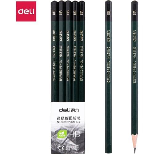 10 pcs / box Deli 58160, Hb hexagon advanced graphite pencil, writing pen, log non-toxic pencil, student office stationery