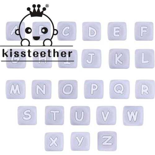 Kissteether 100pcs Grey Letter Silicone Beads Food Grade Silicone Beads Baby Teether Silicon Beads Baby Teething Necklace DIY