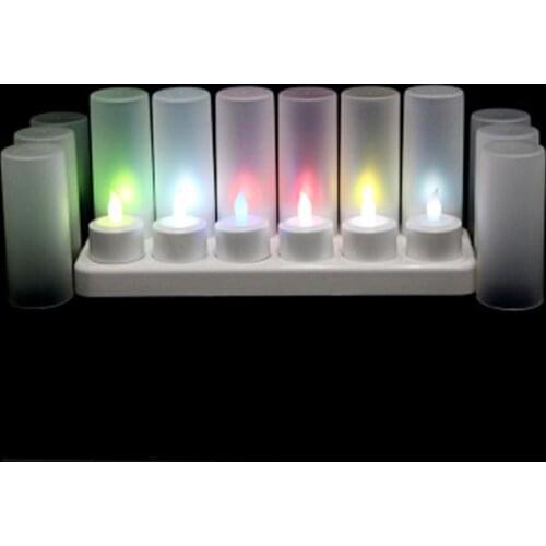 12Pcs Charging Colorful Multifunctional Practical Convenient Party Light Waterproof Multicolor Simulation Candle for Ceremony