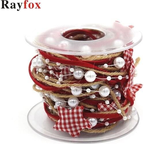 2019 Merry Christmas Decoration For Tree 1m/2meter Red Pentagram Bead Chain Ribbon Christmas Tree DIY Xmas Decor Home Ornaments
