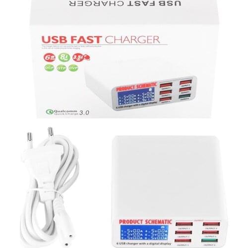 3.0 6 USB Charger Universal HUB 40W Smart LED Display Mobile Phone Station Adapter