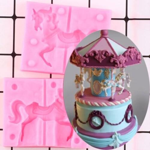 3D Carousel Horse Trojan Silicone Mold Chocolate Fondant Cake Tools Decorating Kitchen Pastry Baking Polymer Clay Resin Mould