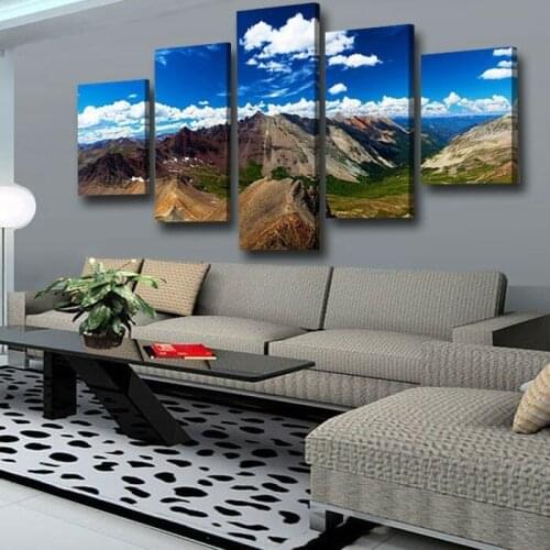 5 Panels Modern Spray Paintings Nature Scenery HD Pictures No Frame Canvas Art Blue Sky Paintings for Home Wall Decoracion