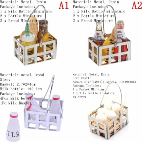 5Pcs 1:12 Dollhouse Miniature Food Toy Dinning Fruit Metal Coffee Wine Bread Milk Basket Food Doll House Miniature Accessories
