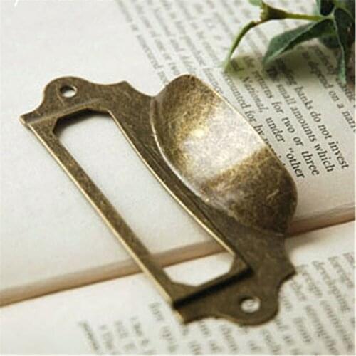 500 pcs Antique Brass Vintage Metal Label Pull Frame Handle File Name Card Holder For Furniture Cabinet Drawer Box Case Bin