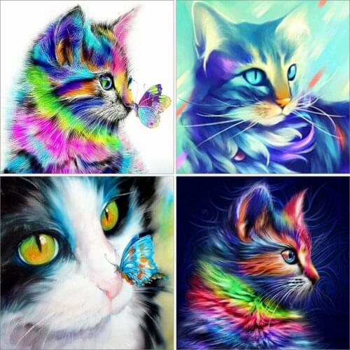 AZQSD Diamond Painting Cat Animal Cross Stitch Full Drill 5D Diamond Embroidery Butterfly Mosaic Home Art Home Decoration