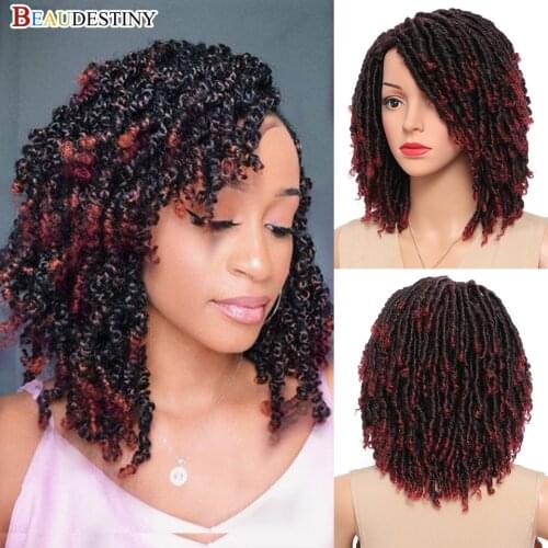Beaudestiny 99J Short Red Soft Synthetic Braiding Wig Dreadlock Wig Faux Locs Crochet Twist Hair Africa Braided Wigs For Women