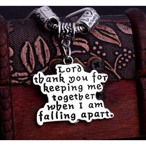 Bespmosp 12pcs/Lot Wholesale Trendy Lord Thank You For Keeping Me Together Beads Charm Bracelet Love Bangle Jewelry Fashion Gift