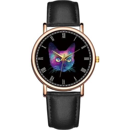 New Womens Watch Fashion Creative Cute Cat Watches Leather Strap Quartz Wrist Watch Women Men Unisex Clock Gifts Zegarek Damski