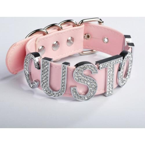 Custom Choker 100% Handmade Name Collar Rhinestone Letters Personalised Bondage Word Choker Pu Leather Fetish Necklace