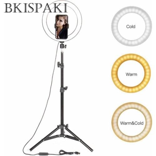 Dimmable LED Selfie Ring Light with Tripod USB Selfie Light Ring Lamp Big Photography Ringlight with Stand for Cell Phone Studio