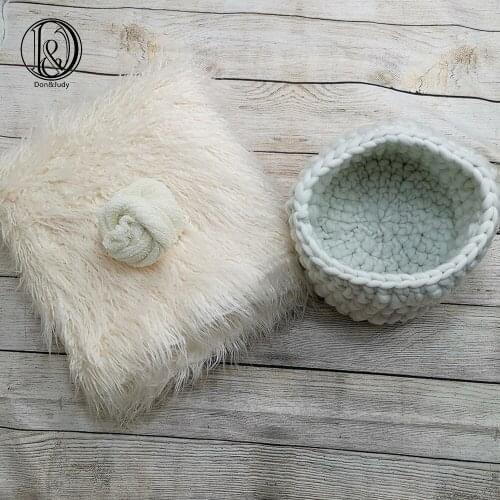 Don&Judy White 3pcs/set 150x100cm Faux Fur+Basket Nest+Wrap Photography Photo Prop Newborn Background Backdrop Photo Prop