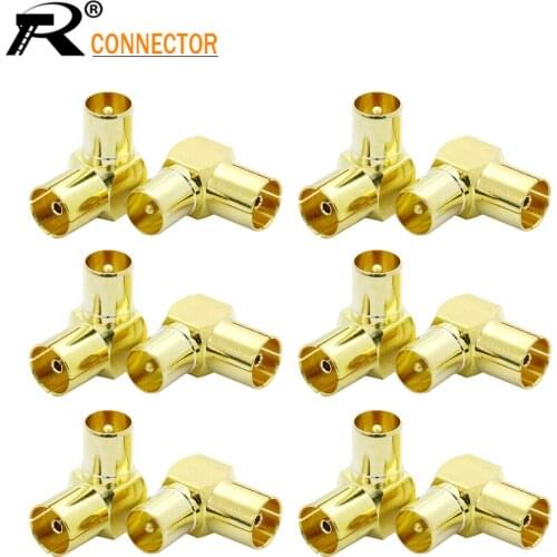 10pcs Gold-plated DVB-T TV PAL Female to Male Right Angle RF Adapter Connector 90degree elbow TV male to TV female connector