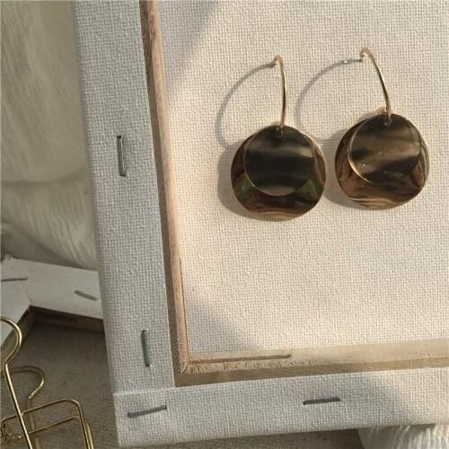 Simple Design Geometric Metal Earrings Female Gold Big Round Personality Circle Acrylic Drop Earrings for Women Jewelry