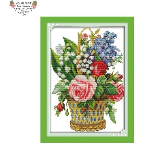 Joy Sunday H628(7) Home Decoration 14CT 11CT Stamped and Counted Flower Basket Needlecrafts Embroidery Cross Stitch