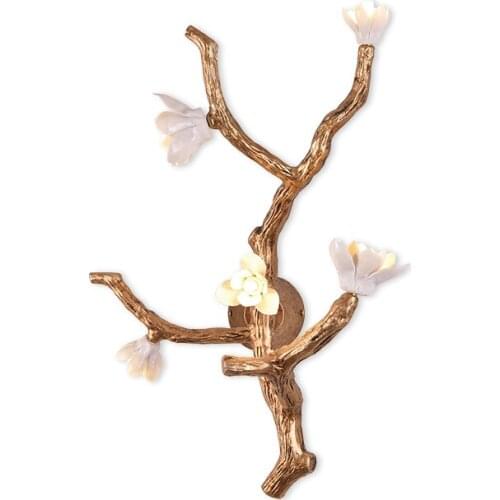 Novel design ceramic flower lamp all copper branches wall lighting