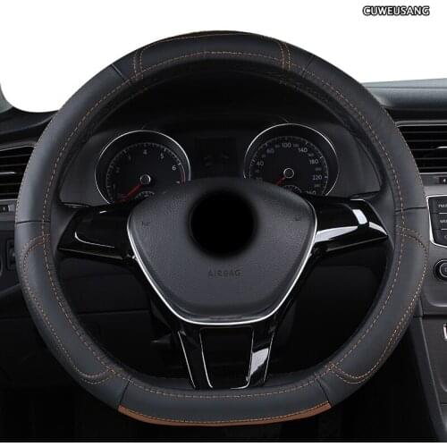 CUWEUSANG Leather Car Steering Wheel Cover For Jaguar XF XE F Pace XJ X-type Ruitar E Pace Emblem S-type