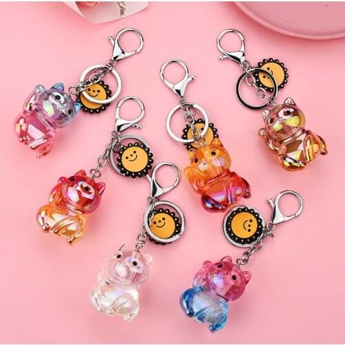 Colorful Acrylic Cat Doll Keyring Creative Lucky Cat Sunflower Keychains Accessories Women Men Bag Charm Pendant Key Chain