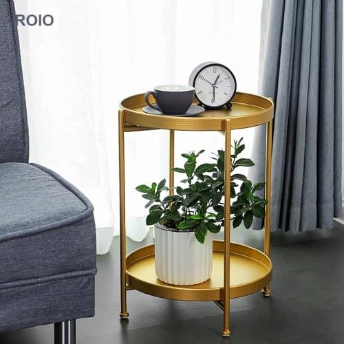 INS Nordic Double-layer Iron Art Small Coffee Table Corner Round Table Living Room Sofa Side Table Bedside Simple Small Table