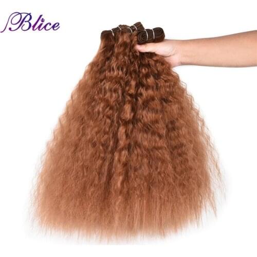 Blice Kinky Curly Hair Weaving 18-22 Inch Nature Color Wave Synthetic Hair Extension With Double Weft Bundles Brown 3PCS/Pack