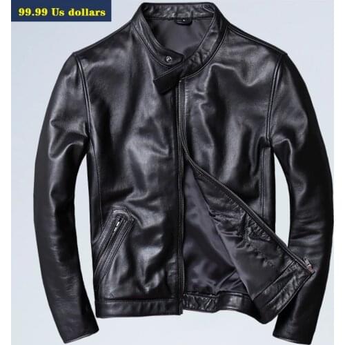 Free shipping.Men slim genuine leather jacket,fashion Brand plus size mens cowhide coat,handsome casual style jackets,sales