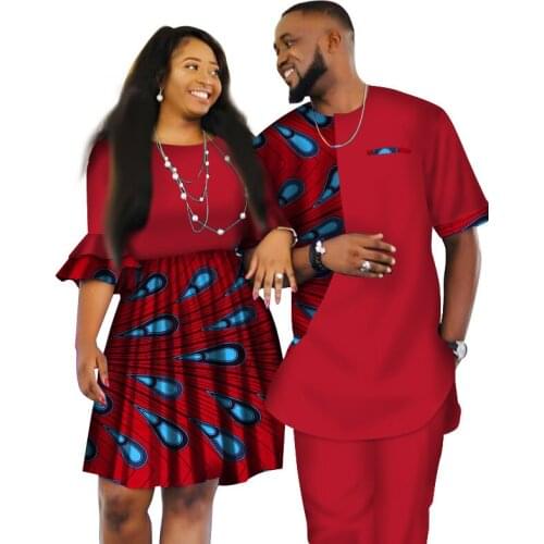 Summer African Couple Matching Clothing Set Men Fashion Shirt Print Top Pants Bazin Riche Women Retro Party Dress Ankara Outfits