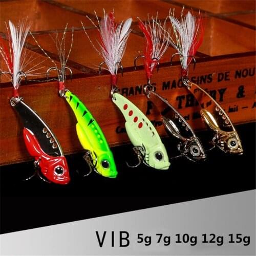 Metal VIB Lures set 5g 7g 10g12g15g Vivid Vibration Spoon Lure Fishing Bait Bass Artificial Hard Bait VIB Bait with feather