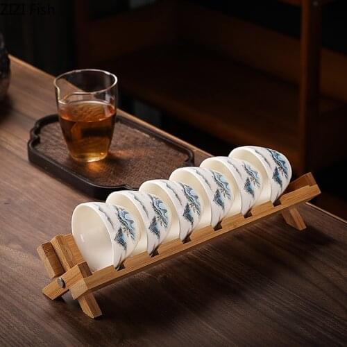 White Porcelain Kung Fu Tea Cup Set 6 Piece Set Small Green Tea Cup In Office Study with Cup Holder Tea Ceremony Kung Fu Tea Cup