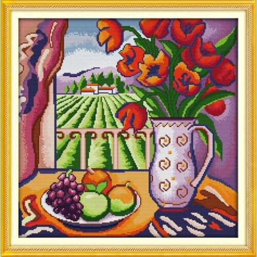 The Window View Canvas Cross Stitch Kits 100% Accurate Printed Embroidery DIY Handmade Needle Wall Set Home Decor Paintings