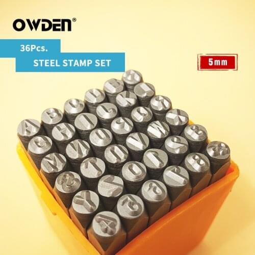 OWDEN 36Pcs Steel Metal Stamp Set Number and Letter Punch Tools 5mm for Jewelry Craft Stamping
