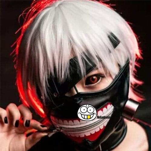 New Party Cosplay Costume Anime Adjustable Zipper Halloween Accessories PU Leather Japanese Blinder Kaneki Ken Tokyo Ghoul Mask