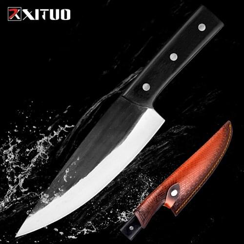 XITUO EDC Utility kitchen knife Very sharp Tungsten steel clamp steel Handmade knife 29cm Rosewood Meat Slicing chef knife tools