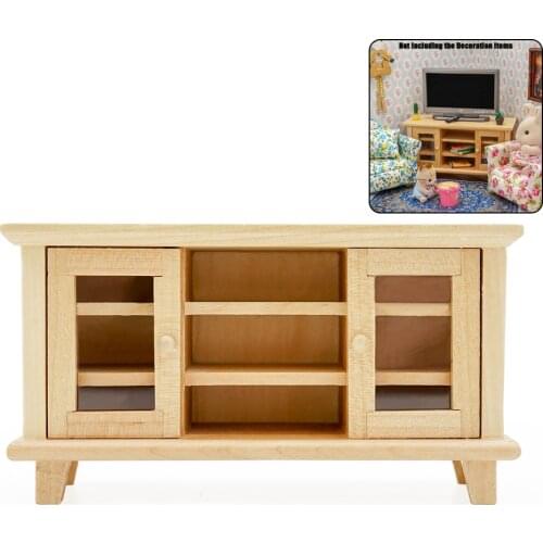 Odoria 1:12 Miniature Wooden TV Bench with Doors Cabinet Furniture Home Room Set Dollhouse Accessories Doll House Decoration